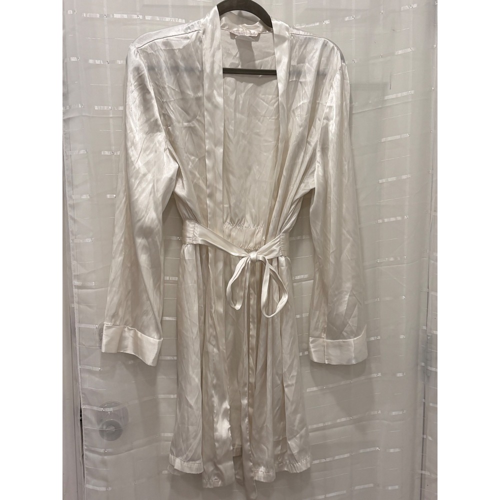 California Dynasty Ivory Satin Robe XL Cream Long Sleeve Belted Sleepwear KSS030